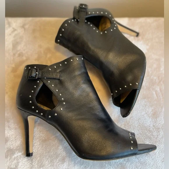 Vince Camuto Black Studded Peep-Toe Ankle Booties