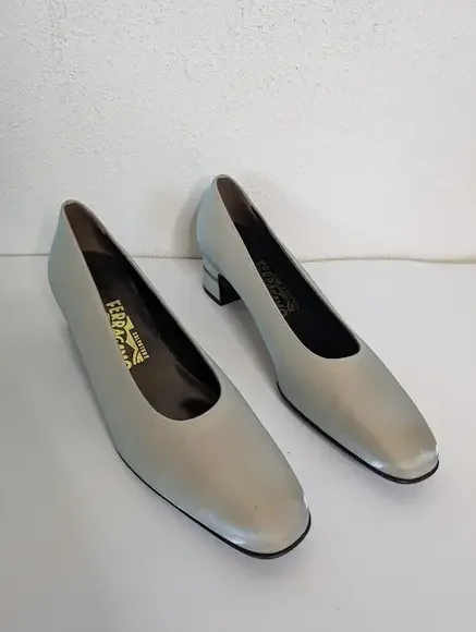 Salvatore‎ Ferragamo Nella Neoprene Nylon Pumps Blue Green Metallic Size 10 Work
