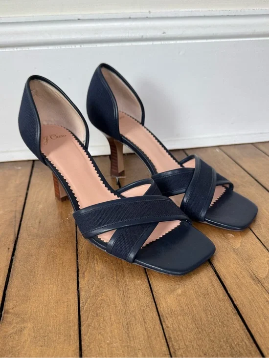 J. Crew Navy Canvas cross-strap midheel sandals Heels 7