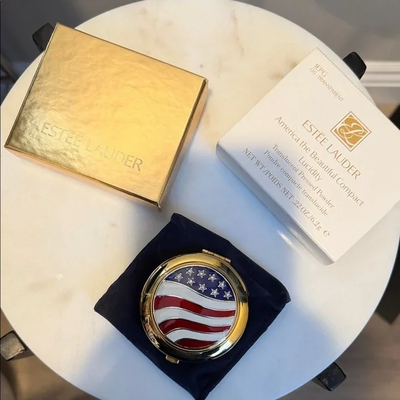 Estee Lauder Gold Compact with Flag Motif