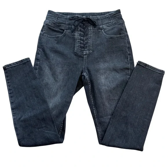 We The Free Y2K Style‎ Lace-Up Waist Skinny Jeans Washed Black US 27