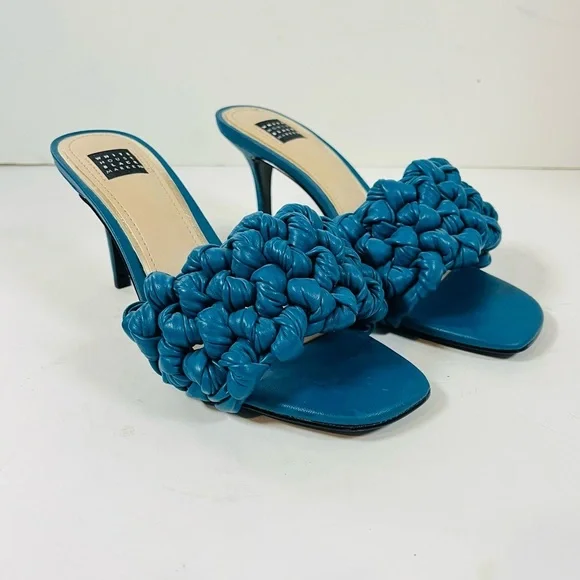 White House Black Market Millie Braided Heel Sandals Teal 6.5 Medium