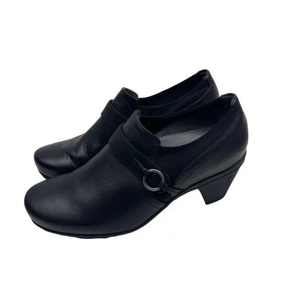 Abeo B.I.O SYSTEM Raine Black Leather Comfortable Mule Clog Heel Shoes Size 7.5