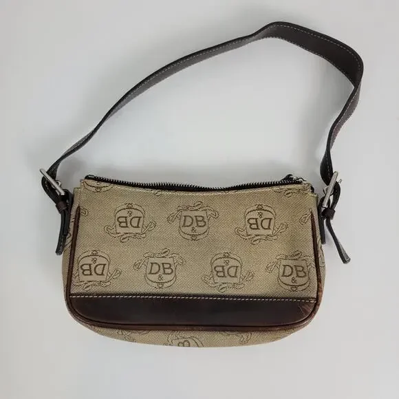 Vintage Dooney & Bourke Womens Baguette Bag One Size Brown Monogrammed Mini Zip