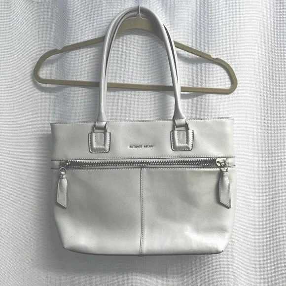 Antonio Melani Women’s White Leather‎ Tote Shoulder Bag Classic Spring Easter