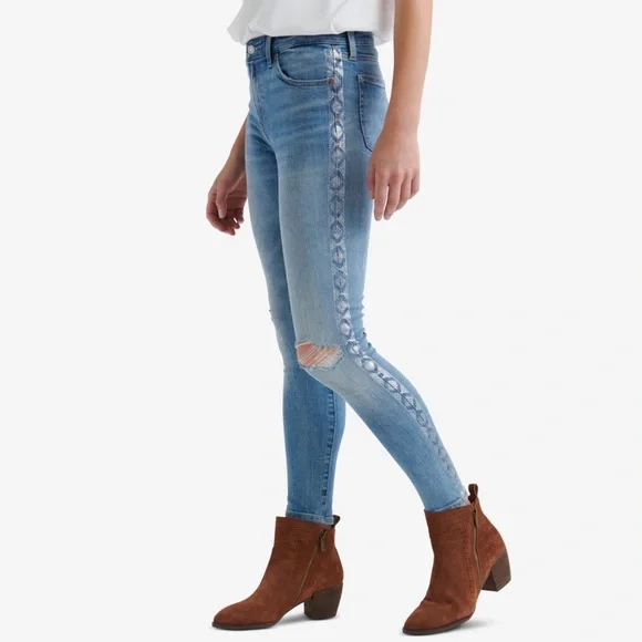 Lucky Brand NEW Ava Metallic Stripe Skinny Jeans Distressed Ripped High Waist