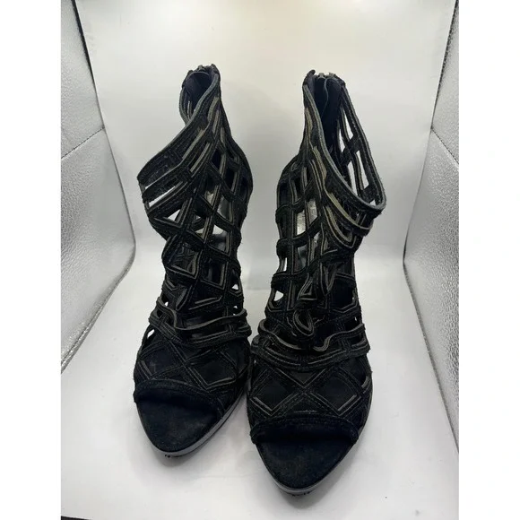 Burberry Black Suede Cage Stiletto Heels Booties Women's‎ Size 40