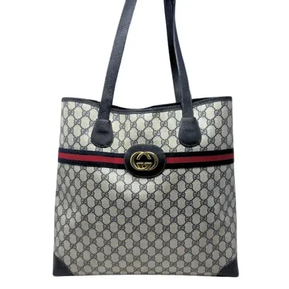 Gucci Bag Shoulder Tote XL Purse GG Logo Monogram Navy Blue Red Ophidia Canvas