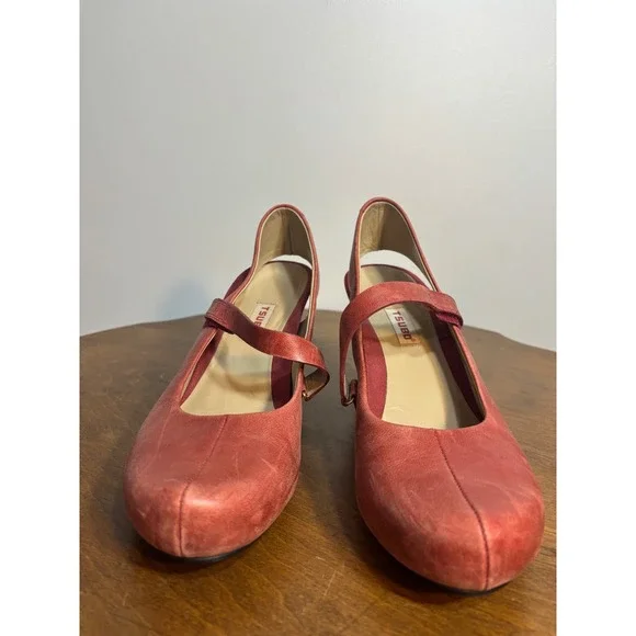 Tsubo Red Leather Mary Jane Pumps AF4-03 Women Size 9.5 Block Heel Slingback