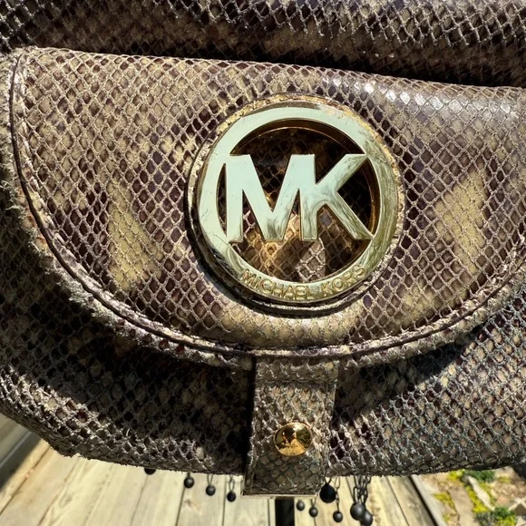 MICHAEL KORS Snakeskin Shoulder Bag with Gold MK Logo