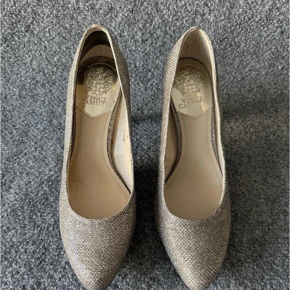 Vince Camuto Kadri Silver Sparkle Slip-On Pointed Toe Stiletto Pump 8M/38