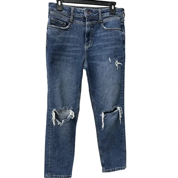 Anthropologie Pilcro‎ Jeans 28 Blue Distressed High Rise Straight Leg Denim