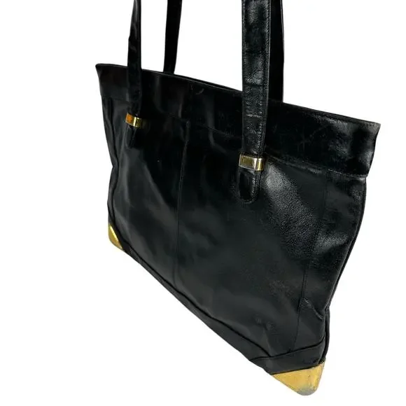 Vintage Lou‎ Taylor Black Purse Handbag Made in Italy with Gold Hardware