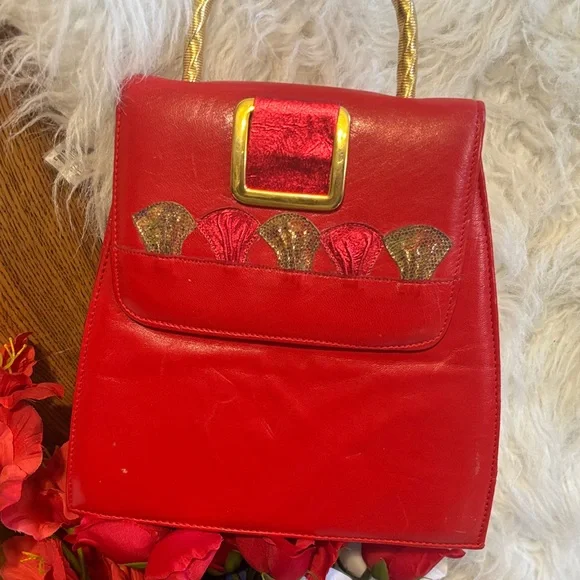 Chic Red Shoulder Bag with Gold Details
