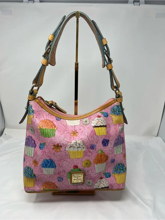Dooney & Bourke Cupcake Print Hobo Shoulder Bag Pink Novelty Coated Canvas