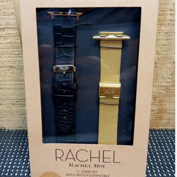 Rachel Roy 2 Strap Set Apple Watch Compatible - 38 mm - 40 mm - Black|Gold nwt