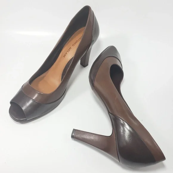Antonio Melani Leather Peep Toe Heels, Size 9‎