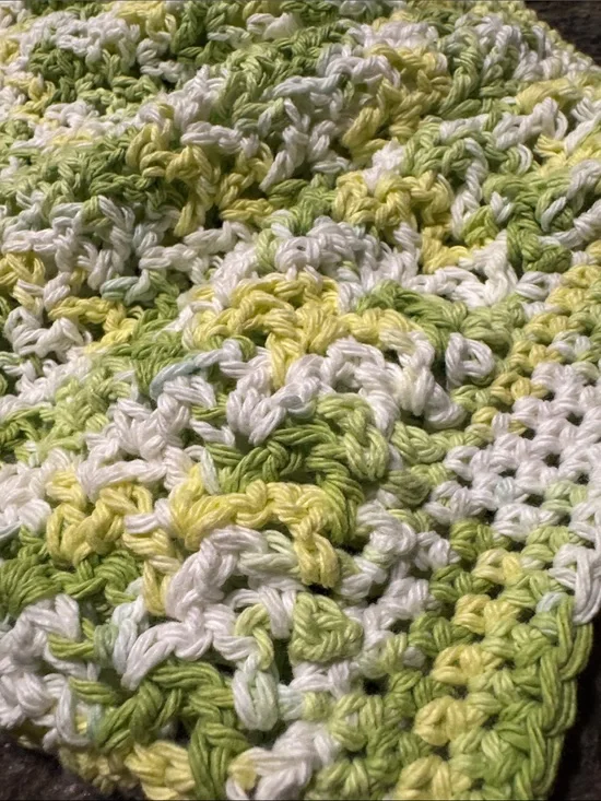 Handmade Crochet Shoulder Bag Market Bag Handbag, Green White Yellow 100% Cotton