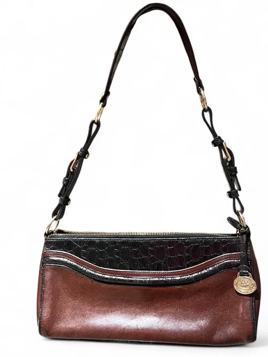 Brahmin Brown and Black Croc-Accent Shoulder Bag