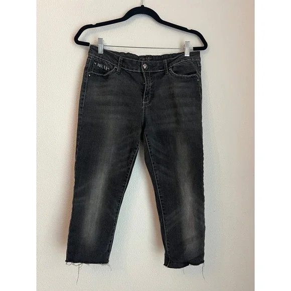 Cachet Womens Embellished Dark Gray Wash‎ Denim Capri Jeans Size 10