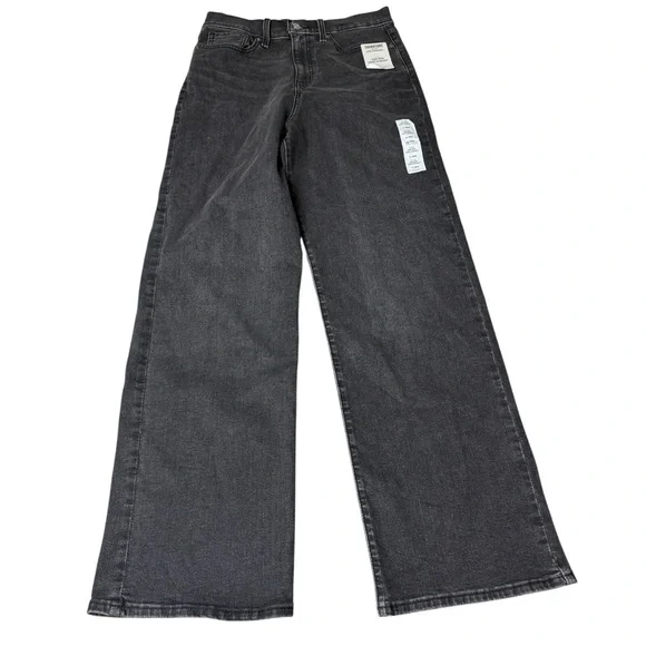 Levi Strauss jeans high rise loose straight black denim size 6 W28
