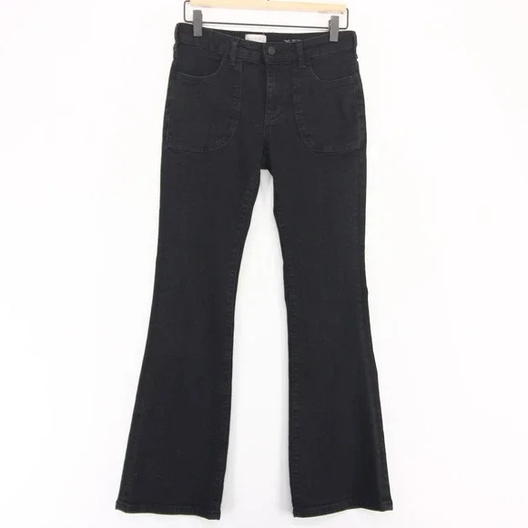 Pilcro The Icon Flare Jeans Womens 26 Black High Rise Patch Pockets Stretch
