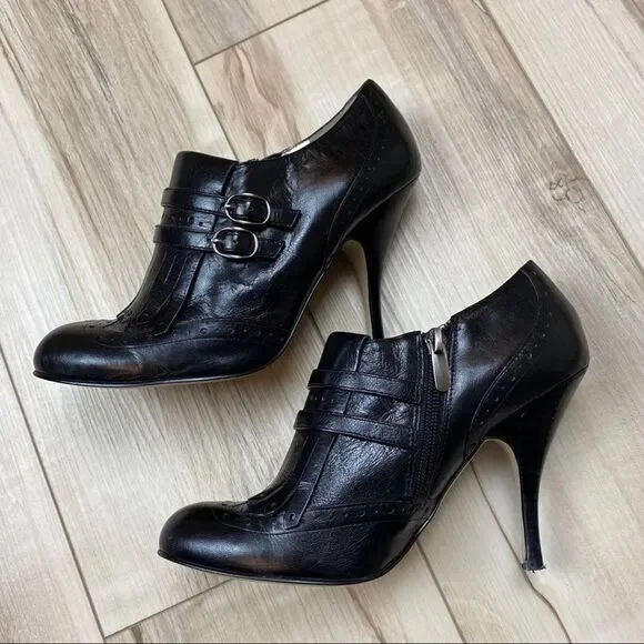 Enzo Angiolino Black Leather Double Buckles Bootie