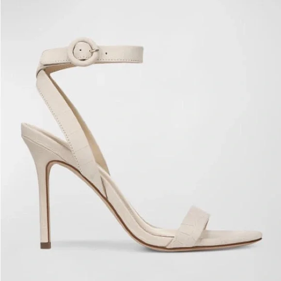 Veronica Beard Darcelle Croco Ankle-Strap Sandals Beige‎ Heels Sz 6.5