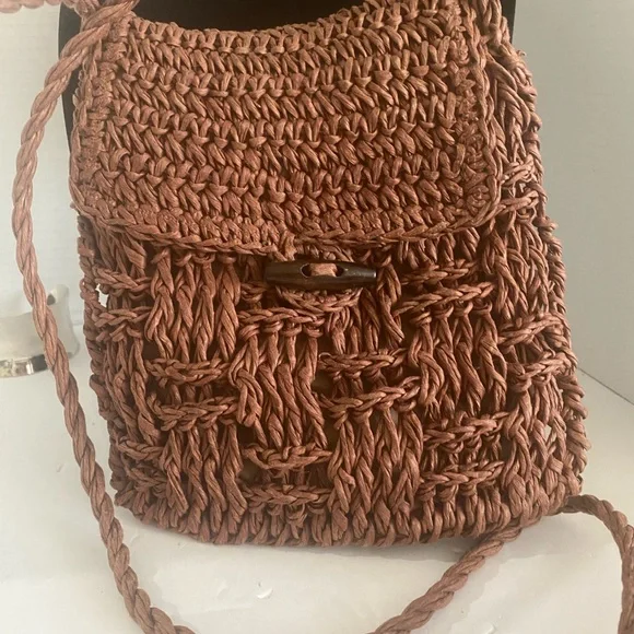 Toyo Brown Raffia Woven Women's Crossbody