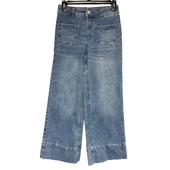OAT New York Women Blue Wide Leg Patch Pocket Jeans Size 0/25 Boho Indie Coastal