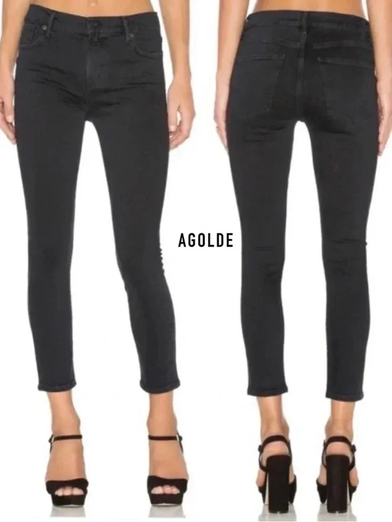 AGOLDE Sophie High Rise Crop Jeans in Princeton 28 Washed Black Classic