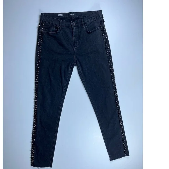 Driftwood Jackie Dressy Studded Skinny Jeans for Summer Black Frayed Hem W29 L28