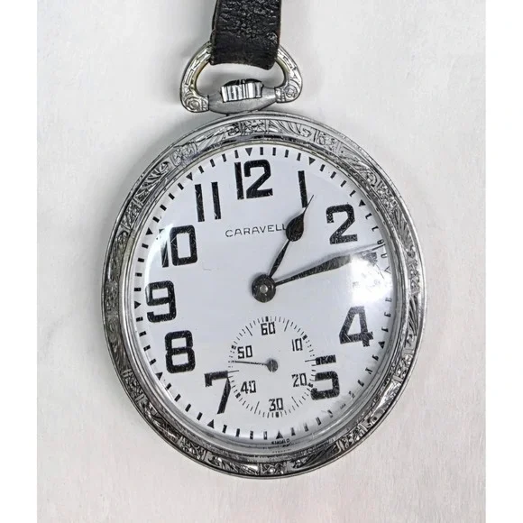 Vintage Caravelle Bulova Pocket Watch 50mm Silver Manual Wind, Mack Trucks Brass