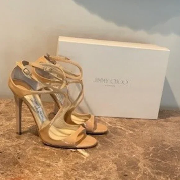 Jimmy Choo LANCE Nude Patent Leather Sandals – Sz 7.5
