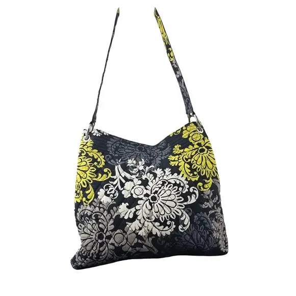 Vera Bradley Provencal Quilted Cotton Shoulder Bag Yellow Grey Black Floral Hobo