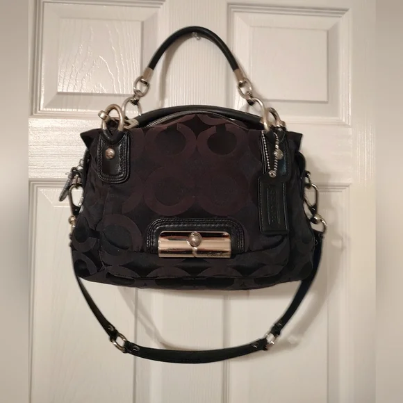 Coach Kristin OP Art Satchel In Black Signature C Canvas With Leather Trim