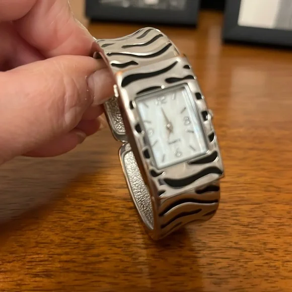 EUC Watch Bracelet Stainless Steel Zebra Print