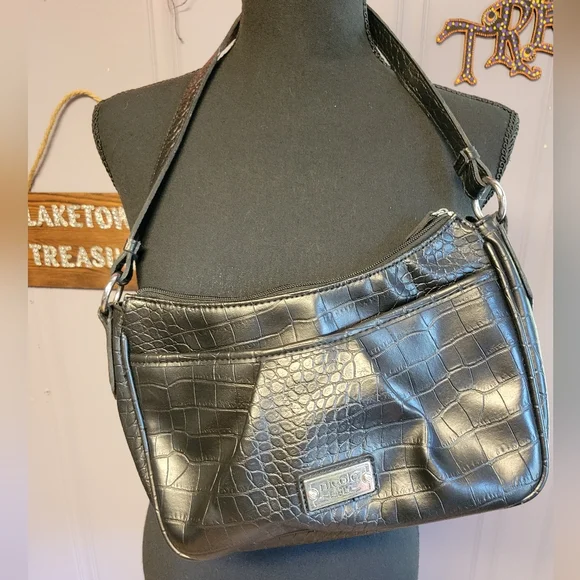 Nicole Miller black Crocodile-Embossed Shoulder Bag