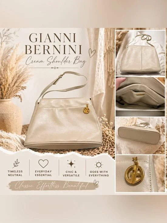 Gianni Bernini Cream Faux Leather Shoulder Bag