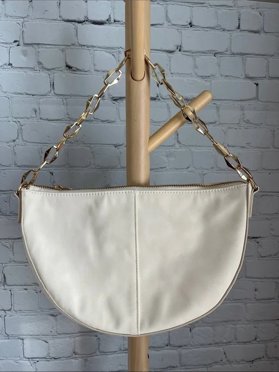 Universal Thread Cream Half-Moon Shoulder Bag with Gold Chain Handle
