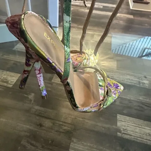 Express Floral Strappy Heels - Multicolor
