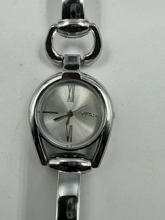 3/$30 YFan Watch Women Silver Tone Horsebit Style Dial New Battery 7.5 