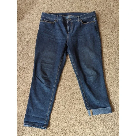 J Jill Authentic Fit Slim Ankle Jeans Women's Size 12 P Cute Rolled Up