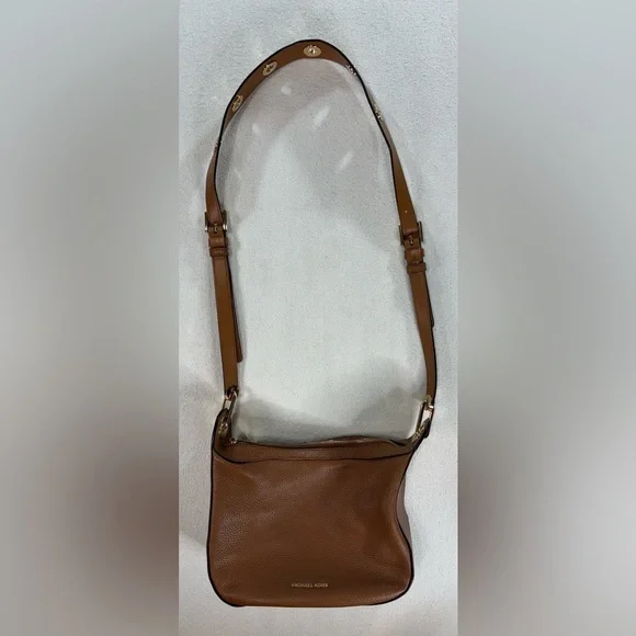 Michael Kors Brown Pebbled Leather Shoulder Bag Adjustable Grommet Strap Gold