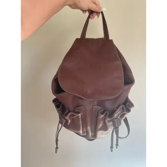 Francesco Biasia brown leather backpack bucket style pockets unisex