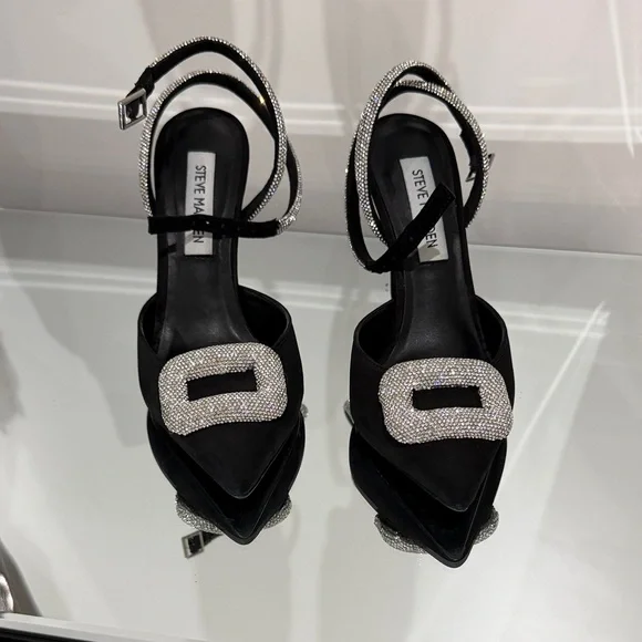 Steve Madden Black Pumps with Glittering Silver Buckles