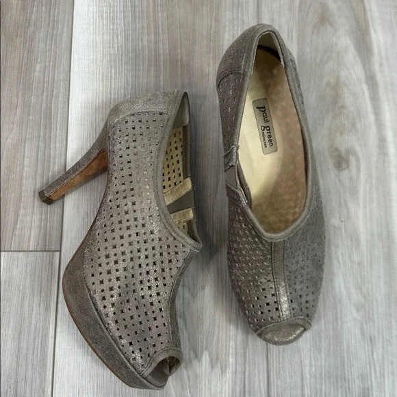 Paul Green leather perforated open toe stiletto shoes size 6.5