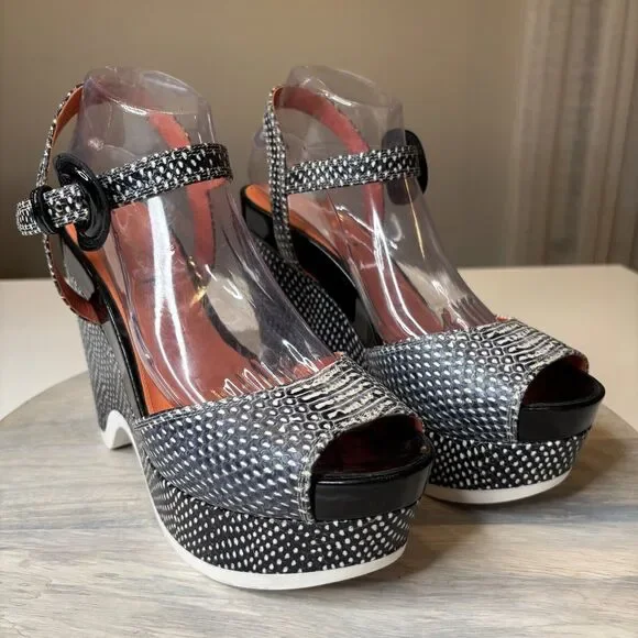 Via Spiga Aubrey Platform Wedge Open Toe Sandal Leather Snakeskin Size 10 M‎