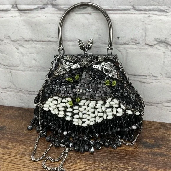 Vintage Fashion Bag Fully Beaded on Both Sides with shoulder strap