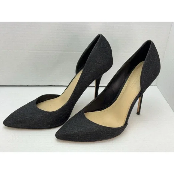 Imagine Vince Camuto Orre Half d'Orsay Black Metallic Fabric Size 9 Stiletto